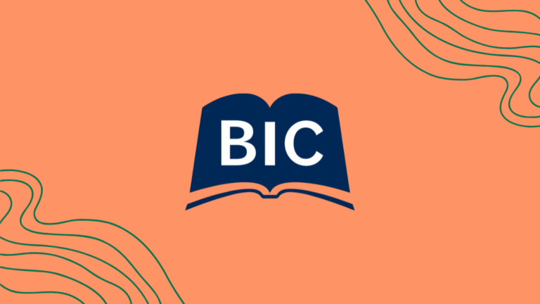 BIC logo on a muted orange background